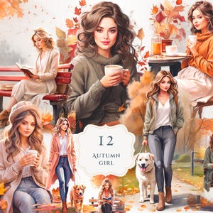 Pacchetto Clipart Ragazza Autunnale / Clipart Ragazza Moda Autunnale / Bella Donna / Autunno Accogliente / PNG Trasparente / Stampabile / Arte Digitale / Artigianato