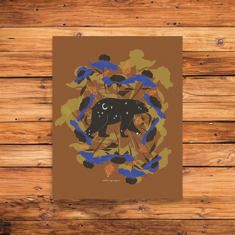 Star Bear Art Print, Art Print, Illustration Art, Wall Art, Home Decor, Wildlife Art, Art Deco, Colorful image 1