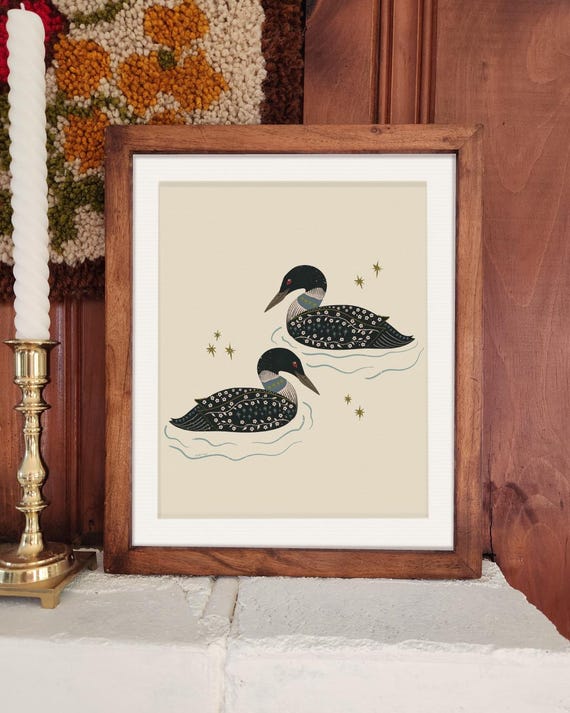 Midnight Loons Art Print: Mid-Century Modern Bird Decor