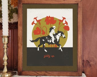 Cowgirl Kunstdruck: Bunte Western Illustration