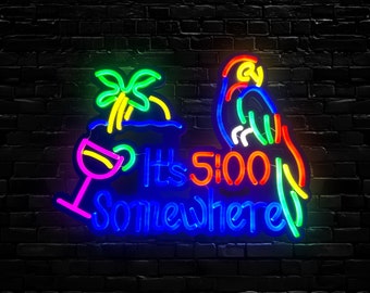 Neon Bar Sign Its 5Oclock Somewhere Man Cave She Shed Home Tikki UK 3 Pin Plug Plus Dimmer Switch