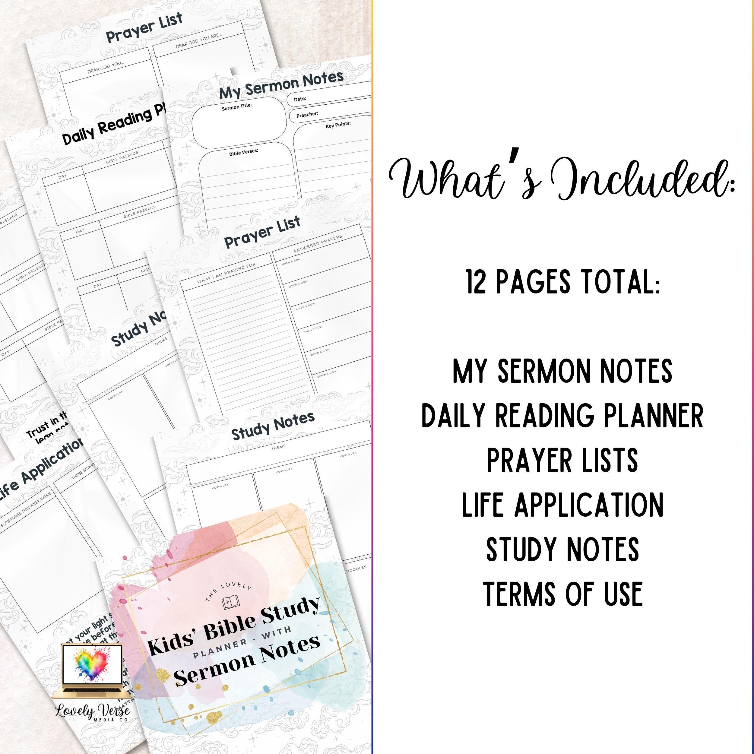Bible Study Planner and Sermon Notes for Kids & Teens, Sunday School ...