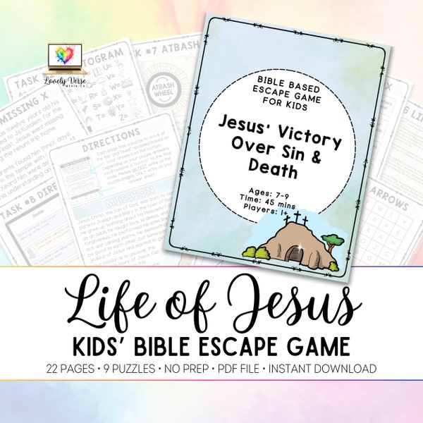 Life of Jesus Christ Escape Room for Kids, Children's Bible Class Game and Printable Activity for Devotional, Easter, & Passover| 29001