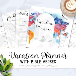 Urlaubsplaner für Christen, Glaubensbasierter Urlaubsreiseveranstalter mit Bibelversen, Mission Trip Scripture Journal- Printable- 7001