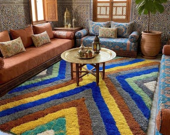 Moroccan Chevron Rug 5x8, 4x6, 3x5 – Handmade Berber Wool Rug, Colorful Geometric Pattern