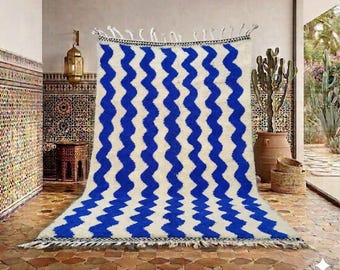 Moroccan Beni Ourain Rug - Soft Blue Wool, Handwoven carpet