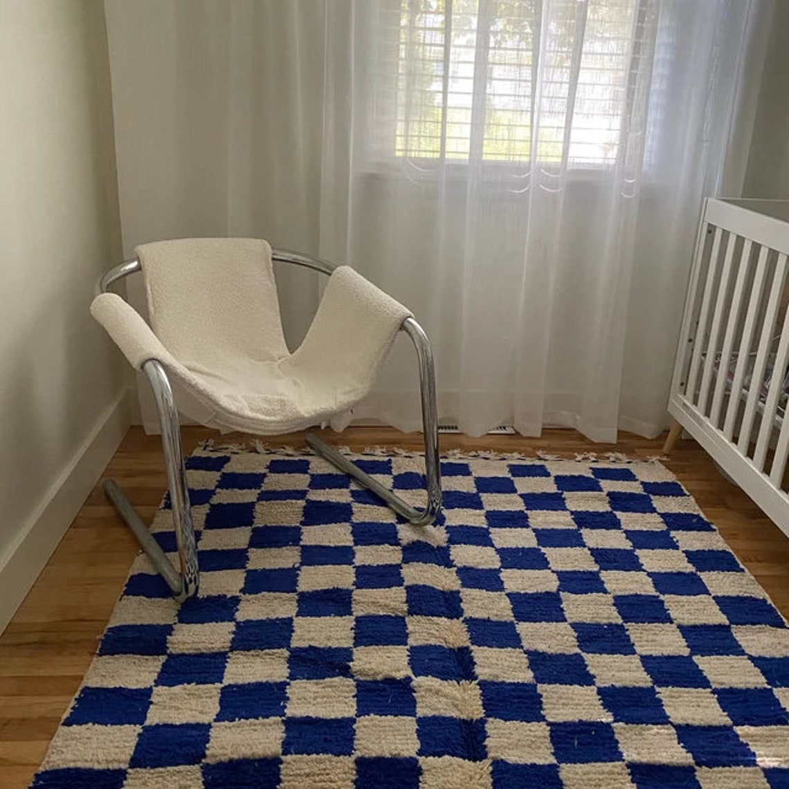 Large Check Blue Rug Checkered Rug Blue Wool Berber Handmade Checkerboard Rug Hand Knotted ...