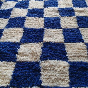 Checkered Rug Blue Wool Berber Handmade Checkerboard Rug Hand Knotted ...