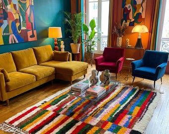 Colorful Moroccan Berber Rug 7x10, 8x12, 6x8, 8x10, Handmade Wool Carpet, Runner Rug