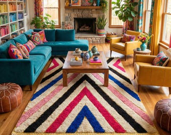 Moroccan Berber Rug, Colorful Chevron Wool Rug,2x3, 3x5, 4x6, 5x8