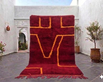 Marokkaans berbertapijt, handgemaakt bordeauxrood wollen vloerkleed, aangepast formaat beschikbaar, groot tapijt