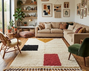 Moroccan Berber Rug, Abstract Geometric Wool Rug,Minimalist Rug 2x3, 3x5, 4x6, 5x8