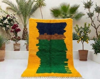 Moroccan Berber Rug, Yellow Green Wool Rug, 2x3, 3x5, 4x6, 5x8