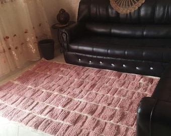 Pink Tufted Moroccan Rug – Modern Shag Wool Carpet