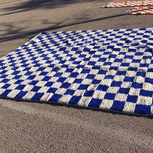 Checkered Rug Blue Wool Berber Handmade Checkerboard Rug Hand Knotted ...