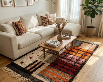 Moroccan Patchwork Berber Rug 5x8, 4x6, 3x5 –Earth Tone Geometric Design, Vintage Boho Carpet