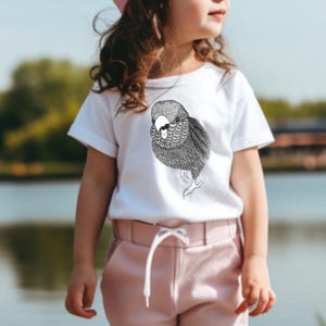 Feisty Parrot Kids T-Shirt | Shirt With Hand Drawn Bird Pattern | T-Shirt With Parrot Print | Minimalistic Children&#39;s Clothes