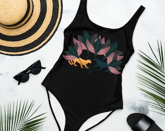Leopard Jungle One-Piece Swimsuit: Tropical Animal Print Bathing Suit