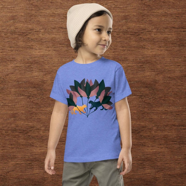 Leopard In Jungle Kids T-Shirt | Shirt With Animal Print | Botanical T-Shirt | Gift Ideas | Unique Children's Clothes