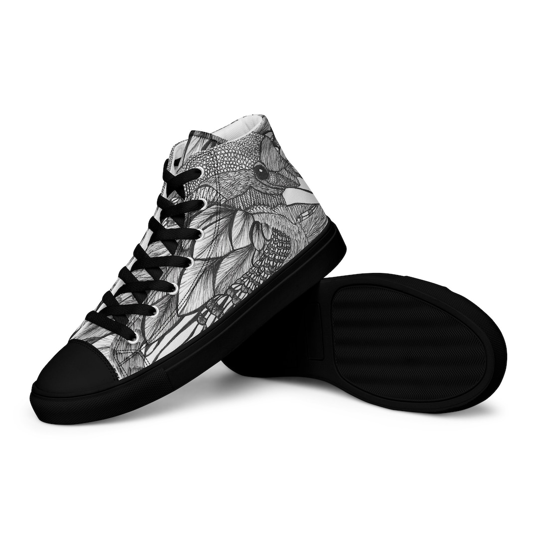 Hand Drawn Pig Pattern Print Black Sneaker Shoes For Men Women