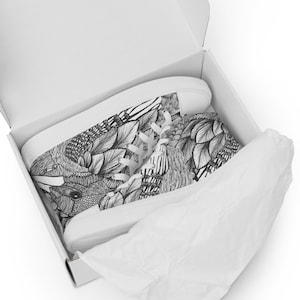 Bird Sneakers | Hand-Drawn Kingfisher Design | Women’s high top black canvas shoes | Bird Nerd Shoes | Black & White Shoes