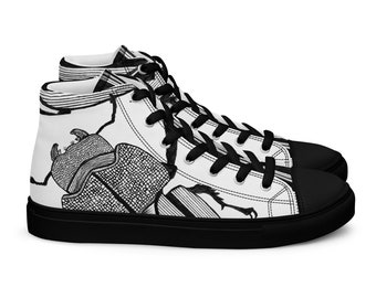 Stag Beetle High top canvas shoes | Sneakers With Insect Print | Black & White Shoes With Beetle Print | Insect Lover Shoes | Gift Ideas