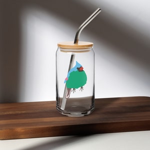 Copo de vidro com tampa e canudo para pássaros fofos de 473 ml, caneca de café gelado com tema de pássaros fofos, presentes para pássaros, copo de cerveja para pássaros, amantes de pássaros