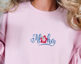 Embroidered Aloha Sweater, Tropical Aloha Sweater, Hawaiian Aloha Sweater, Aloha Vibes Sweater, Aloha Beachwear Sweater