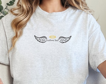 Embroidered Custom Angel Wings Shirt, Angel T-Shirt, Angel Halo Shirt, Angel T-Shirt, Angel on Earth Shirt, Angel Wings Shirt