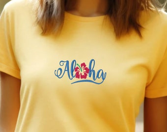 Embroidered Aloha Shirt, Tropical Aloha Tee, Hawaiian Aloha Shirt, Aloha Vibes Tee, Aloha Beachwear Shirt, Aloha Graphic Tee