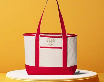 Embroidered Mickey Deluxe Tote Bag, Mickey Bag, Cute Mickey Ears Bag, Neutral Disney Bag, Disneyland Bag, Disney Mickey Bag