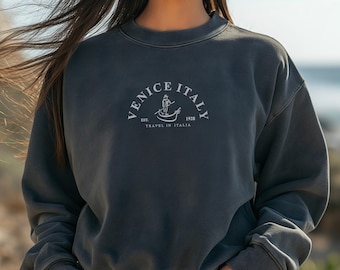 Embroidered Venice Italy Sweater, Venice Italy Design Sweater, Venice Italy Traveller Sweater, Venice Italy Comfort Colors Sweat