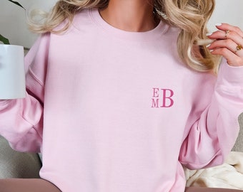 Embroidered Monogrammed Custom Sweatshirt, Initials Sweatshirt, Monogrammed Bridesmaid Sweatshirt, Personalized Name Sweatshirt