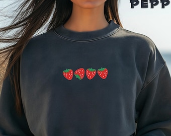 Embroidered Strawberry Sweatshirt, Strawberry Lover Sweatshirt, Summer Fruits Sweatshirt, Fruit Lover Sweatshirt, Gardening Sweatshirt