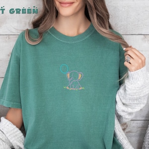 Embroidered Elephant Balloon Shirt, Cute Elephant Gift Tee Shirt, Elephant Lover Gift Shirt, Funny Elephant Shirt, Comfort color shirt