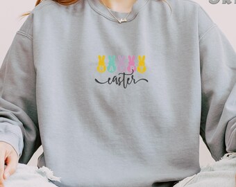 Embroidered Happy Easter Sweatshirt, Cute Easter Sweatshirt, Happy Easter Sweatshirt, Easter Bunny Sweatshirt, Inspirational Gift