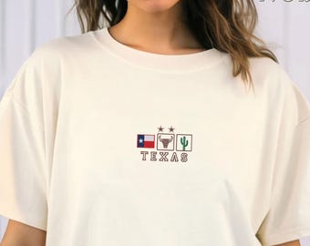 Embroidered Texas Shirt, Western Style Cactus Shirt, Vintage Texas Flag Shirt, Texas Varsity Shirt, Retro Longhorn Cow Shirt