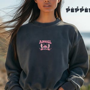 Embroidered Disney Angel Sweatshirt, Disneyland Trip Sweatshirt, Disney Character Sweatshirt, Lovely Angel Sweatshirt, Stitch Fan Gift