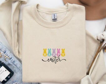 Embroidered Happy Easter Sweatshirt, Cute Easter Sweatshirt, Happy Easter Sweatshirt, Easter Bunny Sweatshirt, Inspirational Gift