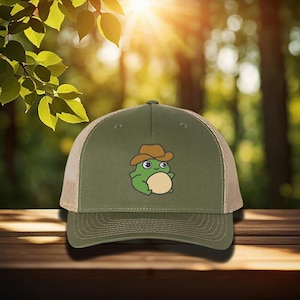 Embroidered Cowboy Baby Frog Richardson Cap, Baby Frog Cap, Cute Frog Cowboy Hat, Cowboy Frog Hat, Frog Cowboy Design Cap