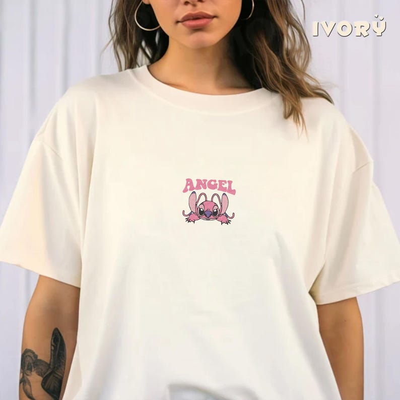 Embroidered Disney Angel Shirt, Disneyland Trip Tee, Disney Character Shirt, Lovely Angel Shirt, Stitch Fan Gift, Disney Stitch Shirt