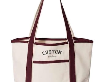 Embroidered Custom Text Deluxe Tote Bag, Custom Text Here Bag, Cute Custom Text Bag, Minimal Monogram Bag, Personalized Monogram Bag