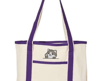 Embroidered Funny Cat Deluxe Tote Bag, Cat Bag, Cat Graphic Bag, Cat Lover Bag, Love Cat Bag, Elegant Cat Bag, Cat Mom Bag