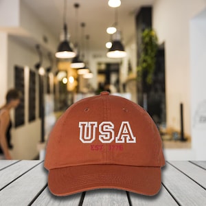 Embroidered USA Est 1776 Baseball Cap, Aesthetic America Lover Hat, USA Cap, Patriot USA Cap, Patriotic Hat