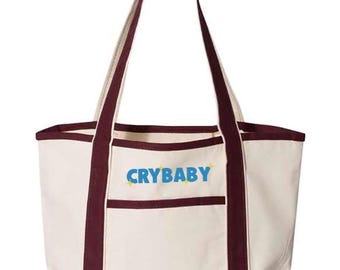 Embroidered Crybaby Deluxe Tote Bag, Retro Graphic Bag, Cute Crybaby Bag, Cute Crybaby Bag, Vintage Crybaby Bag, Dark Humor Bag