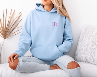Monogrammed Embroidered Custom Hoodie, Initials Hoodie, Monogrammed Bridesmaid Hoodie, Personalized Name Hoodie