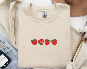 Embroidered Strawberry Sweatshirt, Strawberry Lover Sweatshirt, Summer Fruits Sweatshirt, Fruit Lover Sweatshirt, Gardening Sweatshirt
