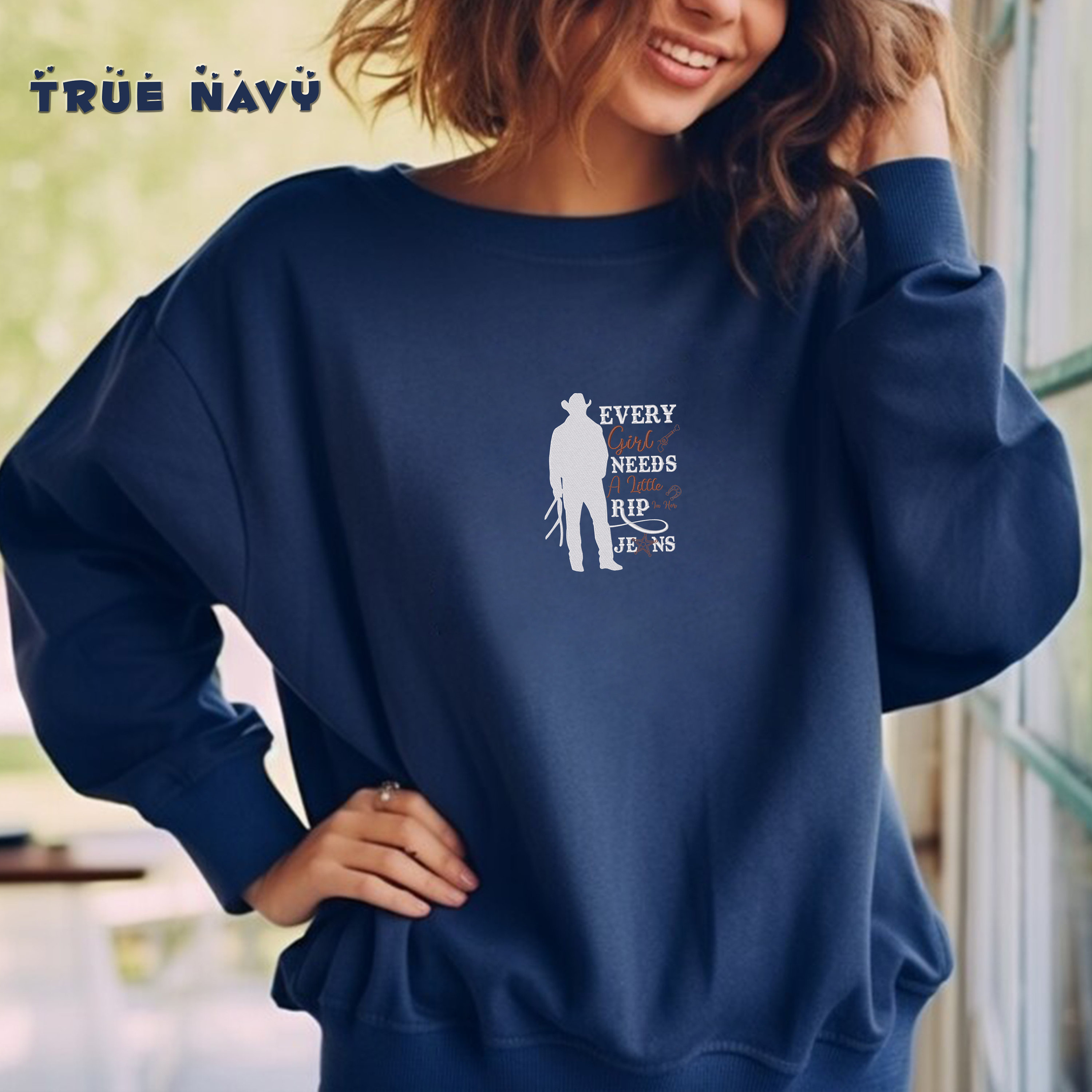OUNAR Women's 'Every Girl Needs A Little Rip In Her Jeans' T-Shirt - Cowgirl Graphic Tee, X-Large - View #4