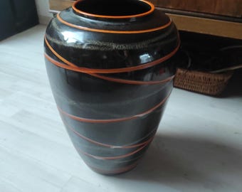 1950s 34 cm Saturn ceramic vase in dark brown and orange by Scheurich & Greulich / 239-35 / West Germany Mid-century modern Space Age
