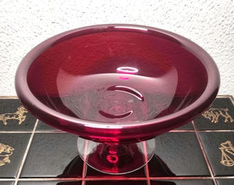Centerpiece, large, exceptional vintage ruby glass fruit bowl / glass bowl, handmade